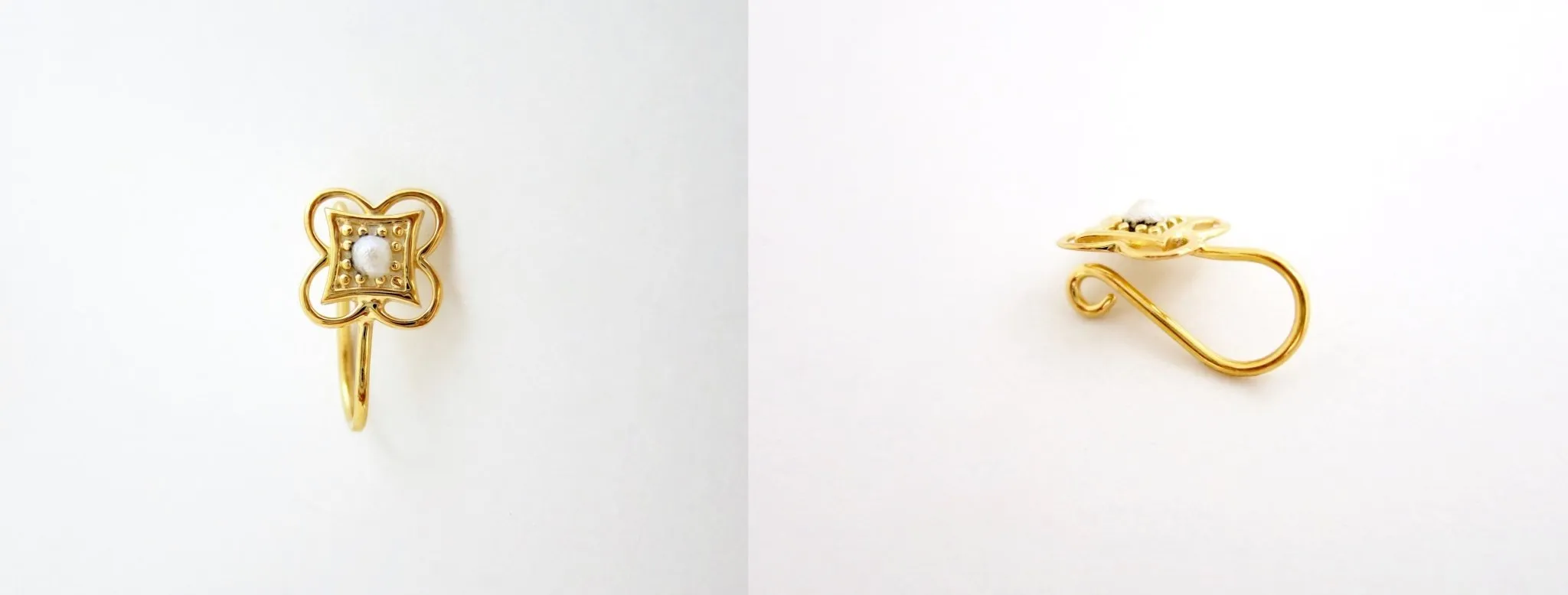 Gold-plated, elegant, pearl-set nose pin
