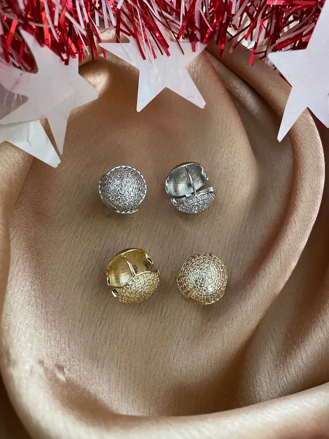 Gold / Silver Plated American Diamond Round Shaped Stud AD CZ Earrings