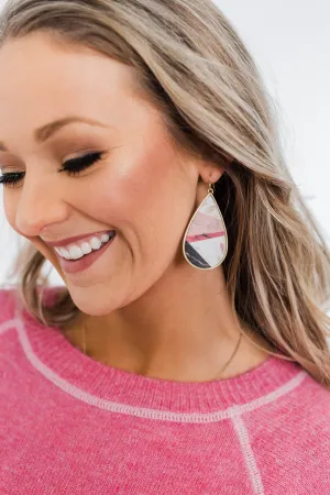 Gold Teardrop Dangle Earrings- Pink & Black