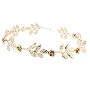 Gold tone and Rhinestone Leaf Leaves Metal Flower Crown