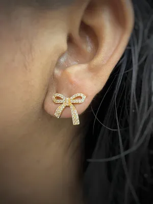 Gold/Silver Plated Bow Design AD Stud CZ Earrings | Party Wear Jewelry for Women