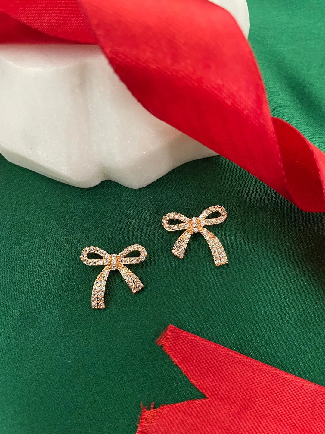 Gold/Silver Plated Bow Design AD Stud CZ Earrings | Party Wear Jewelry for Women