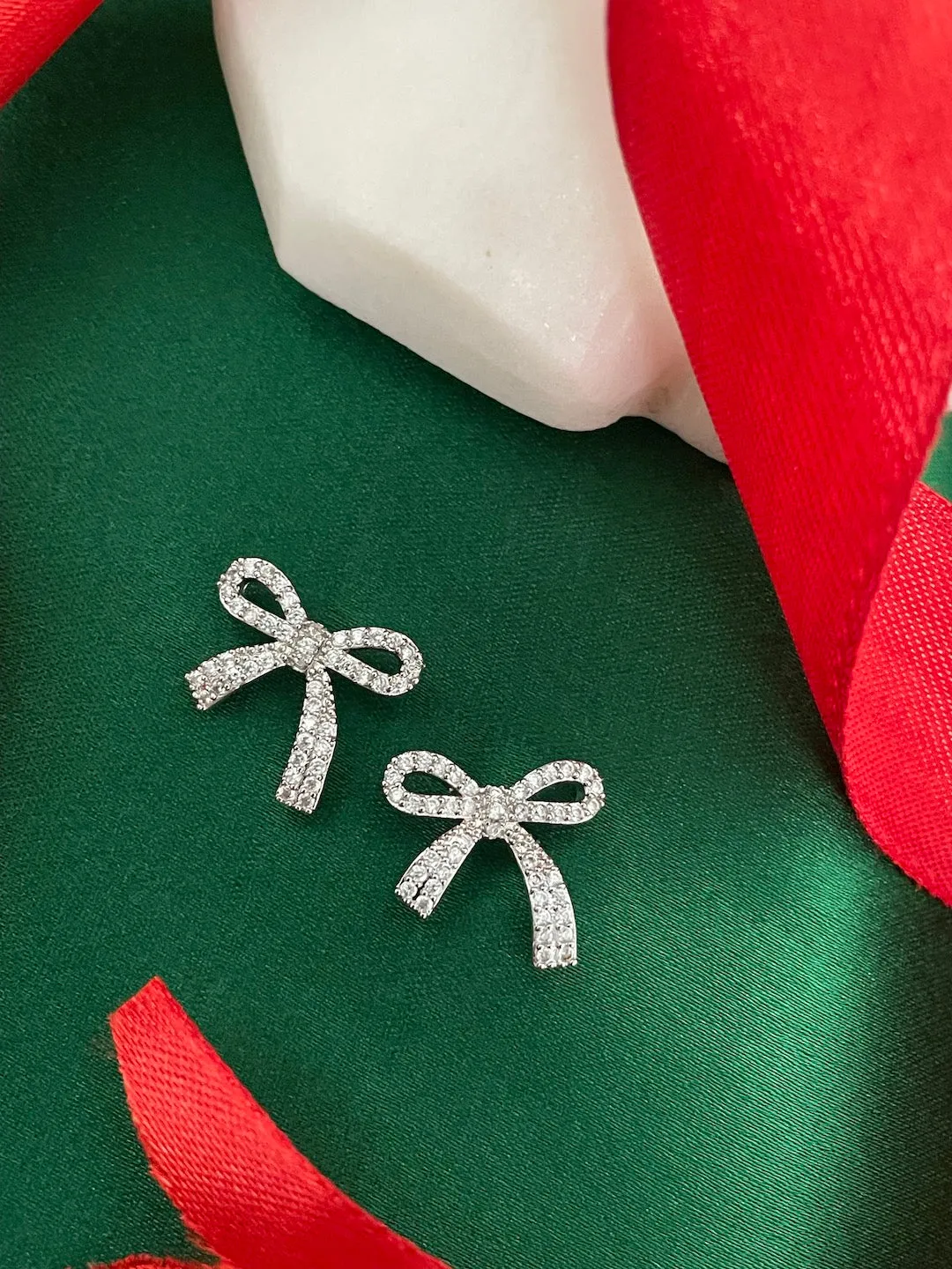 Gold/Silver Plated Bow Design AD Stud CZ Earrings | Party Wear Jewelry for Women