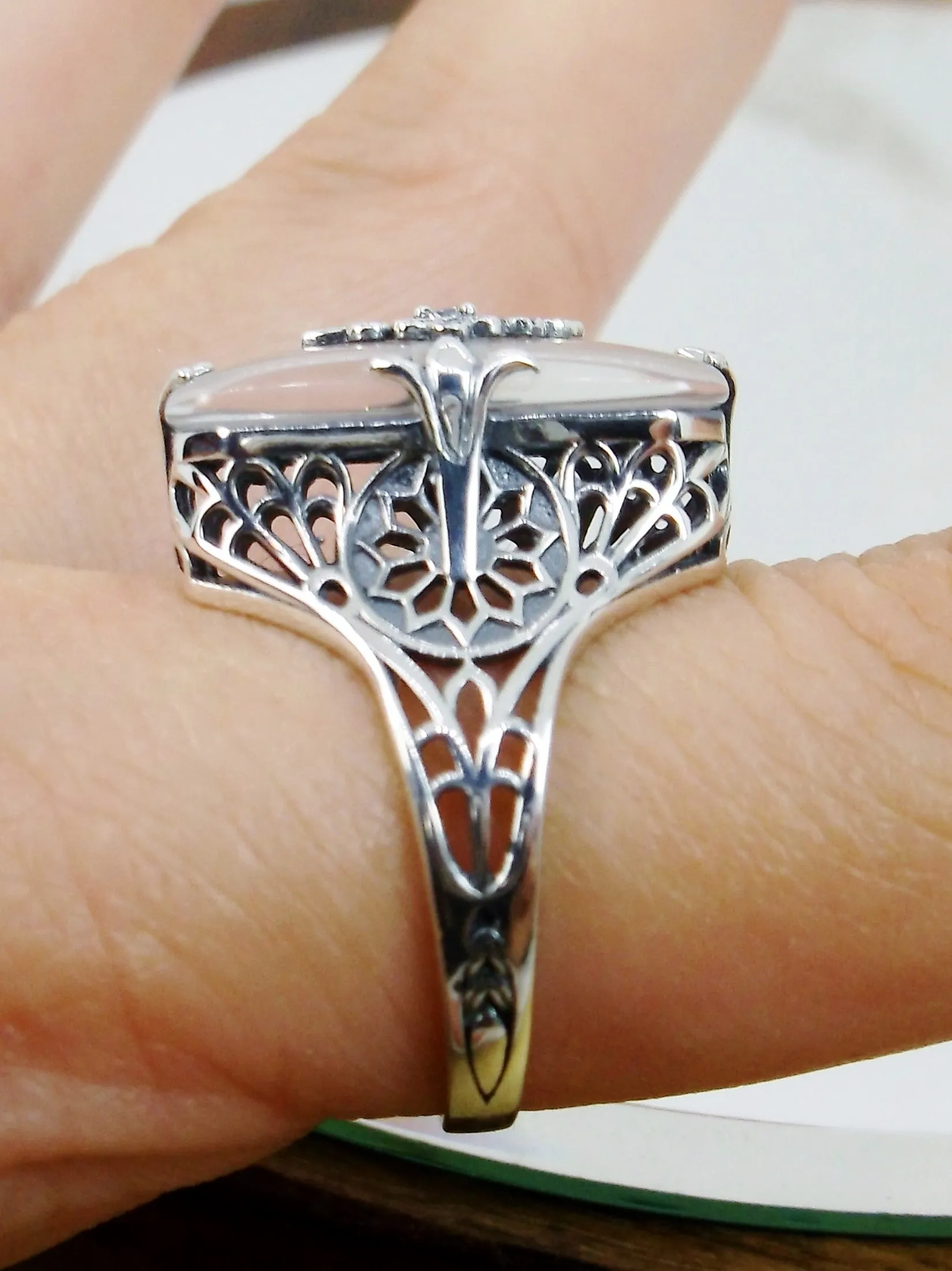 Grace Ring, Frosted Camphor Glass, Size 7.5, Edwardian Style Jewelry #D233 - Ready to Ship