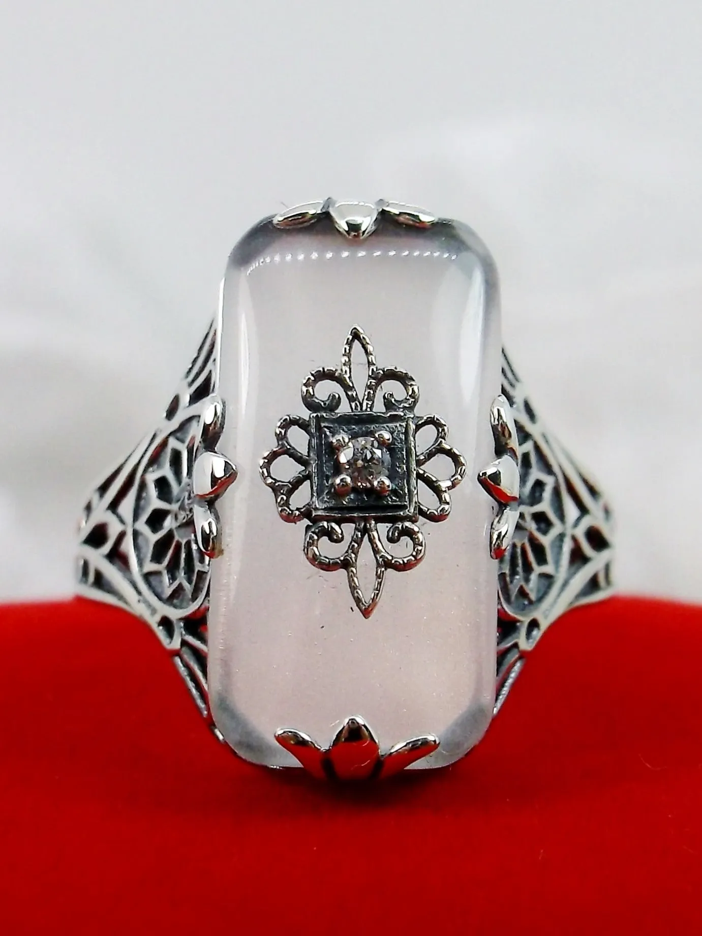 Grace Ring, Frosted Camphor Glass, Size 7.5, Edwardian Style Jewelry #D233 - Ready to Ship