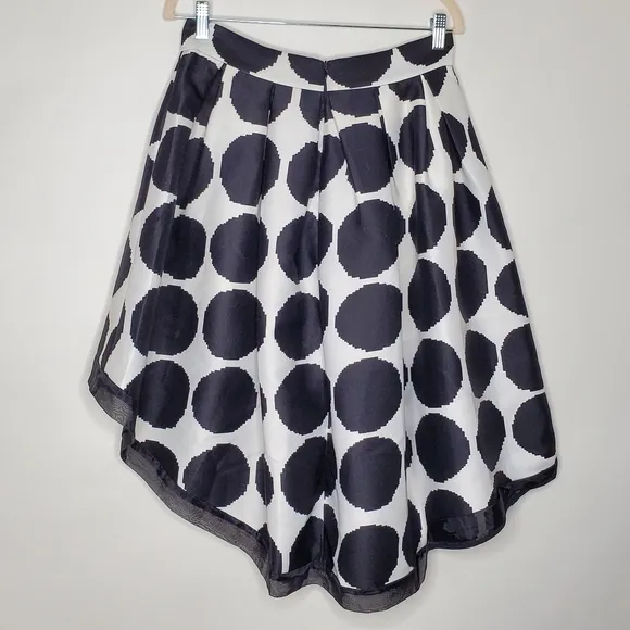 Gracia Asymmetric Polka Dot Skirt Size Large Sheer Black Trim Lined Femme Party