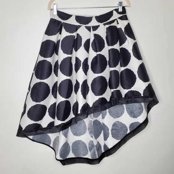 Gracia Asymmetric Polka Dot Skirt Size Large Sheer Black Trim Lined Femme Party