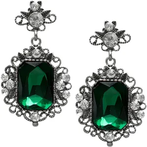 Green Silver Elegant Large Gemstone Post Earrings