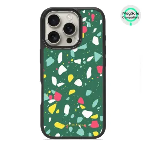 Greenfield Terrazzo - iPhone 16 Pro Frosted Black Bumper MagSafe Case