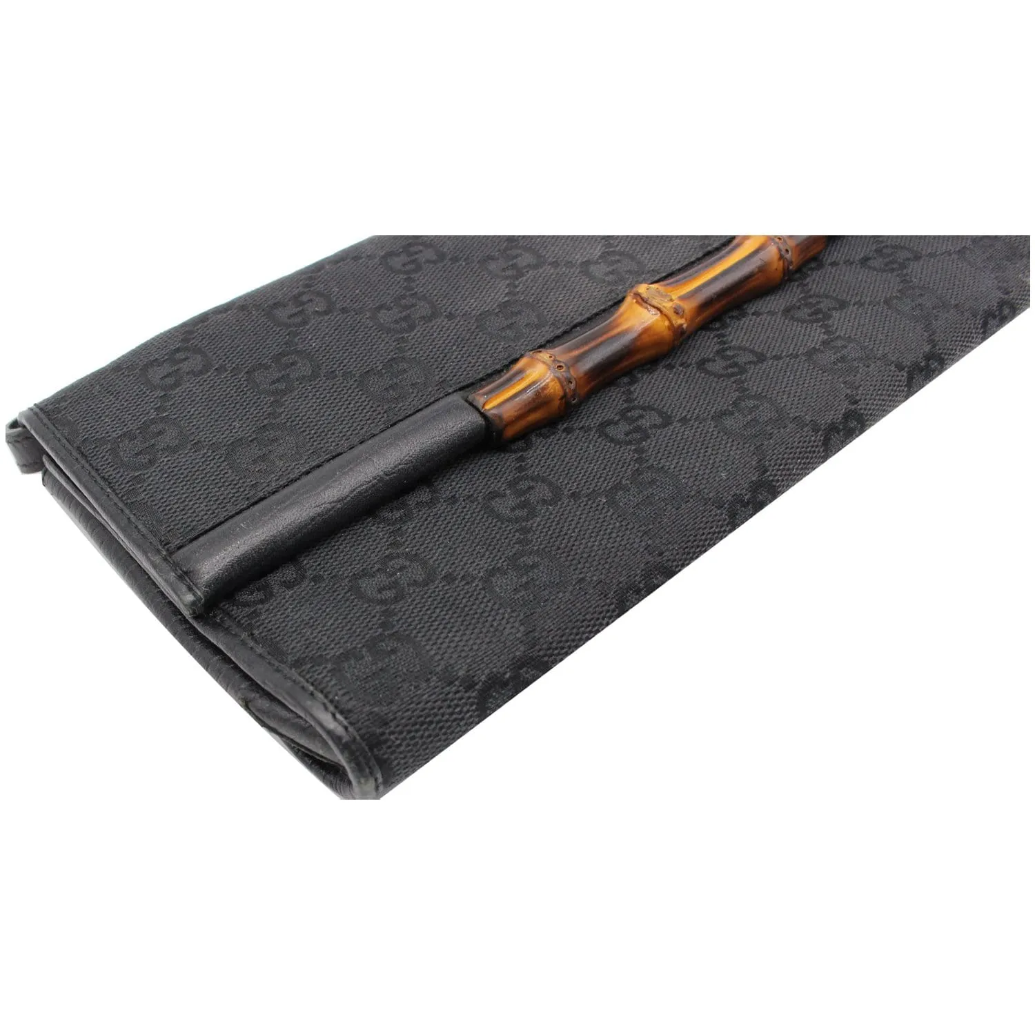 GUCCI Bamboo GG Monogram Canvas Clutch Bag Black