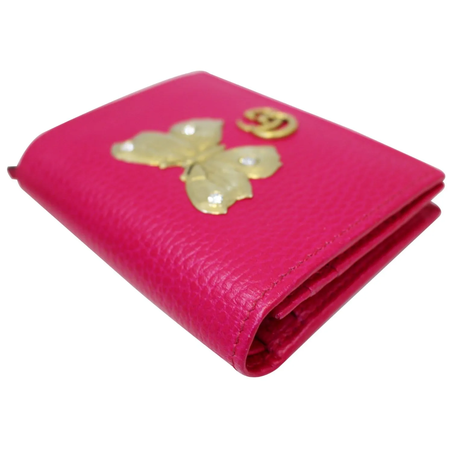 GUCCI Butterfly Leather Card Case Wallet Pink 499361