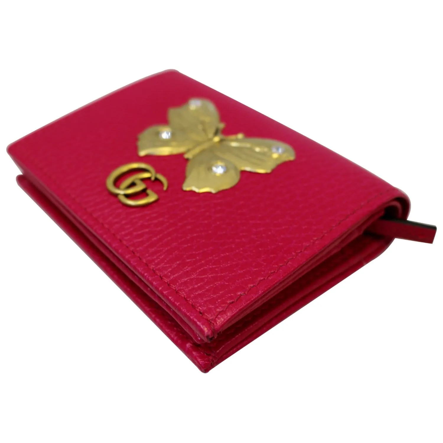 GUCCI Butterfly Leather Card Case Wallet Pink 499361