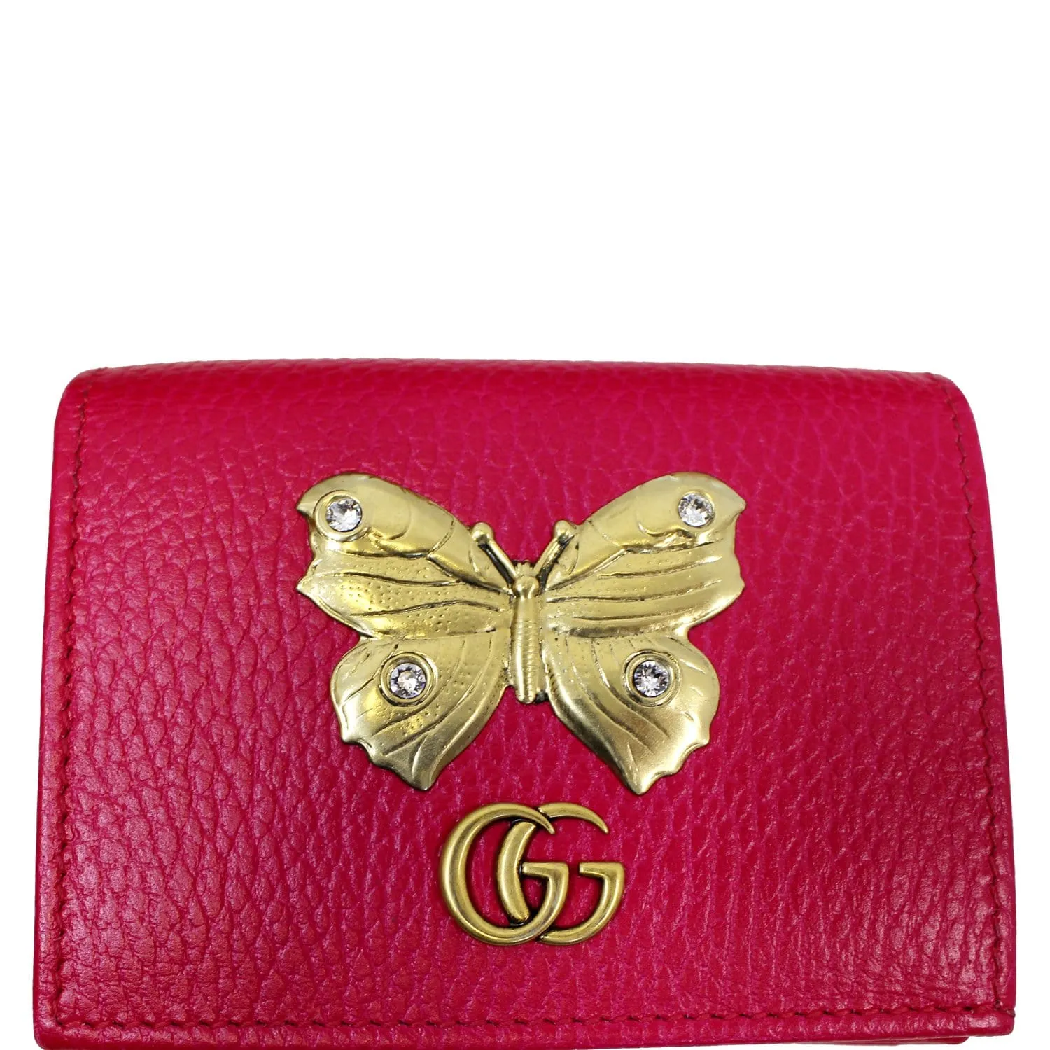 GUCCI Butterfly Leather Card Case Wallet Pink 499361
