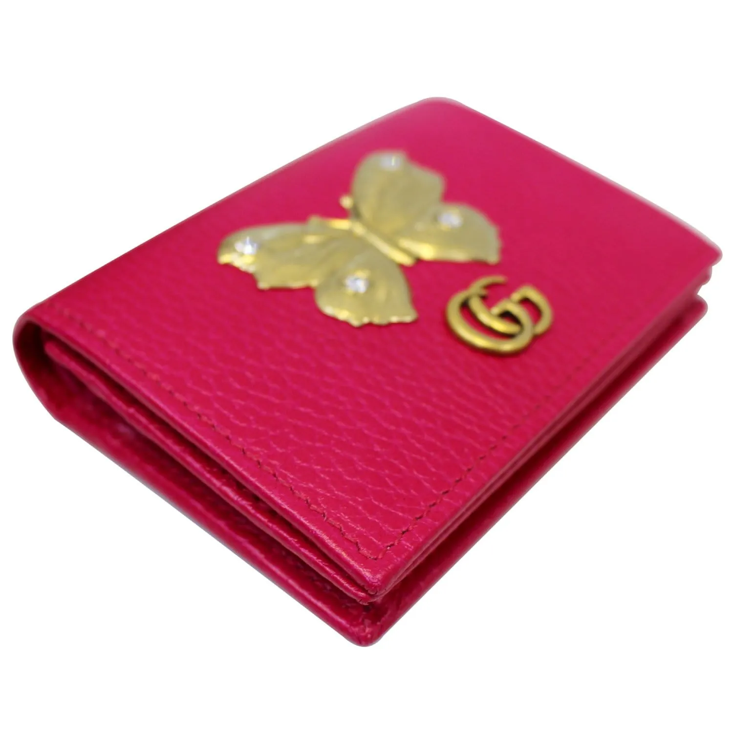 GUCCI Butterfly Leather Card Case Wallet Pink 499361