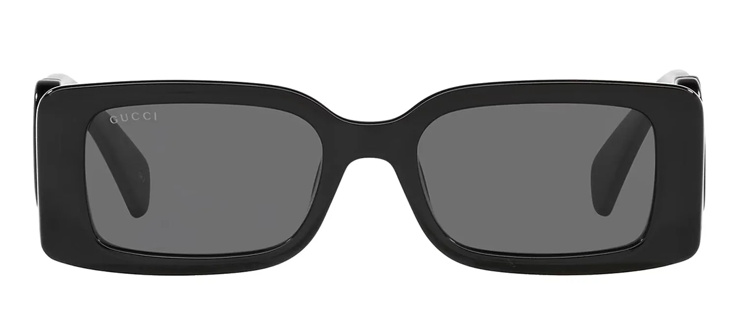 Gucci GG LOGO GG 1325S 001 Rectangle Plastic Black Sunglasses with Grey Lens