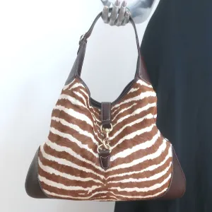 Gucci Jackie O Bouvier Hobo Brown Zebra Print Pony Hair Large Shoulder Bag