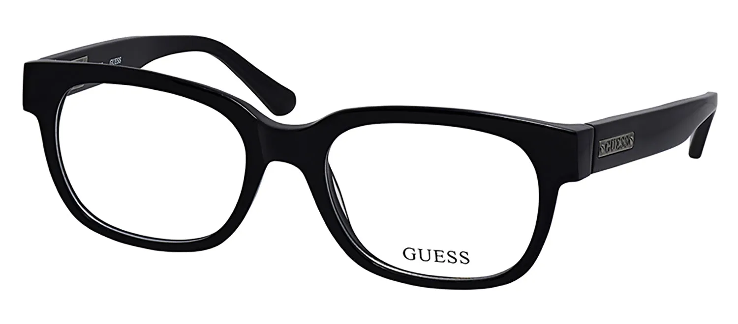 Guess GU 1754 BLK Round Plastic Black Eyeglasses with Logo Stamped Demo Lenses