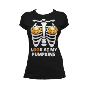 Halloween Hipster Look At My Pumpkins Official Women's T-shirt (Black)