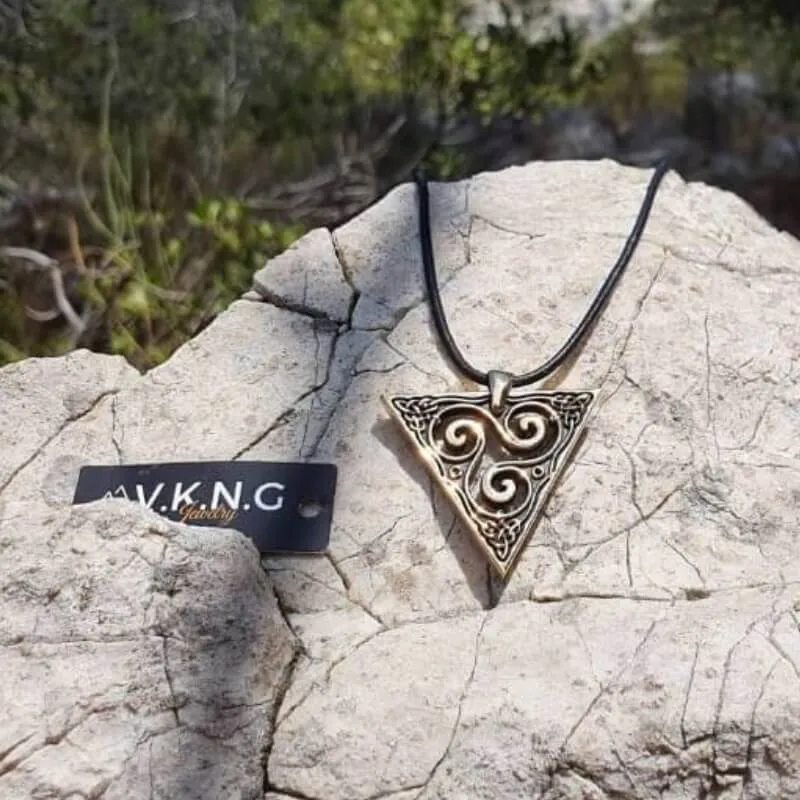 Handcrafted Unique Triskel Triangle Bronze Pendant