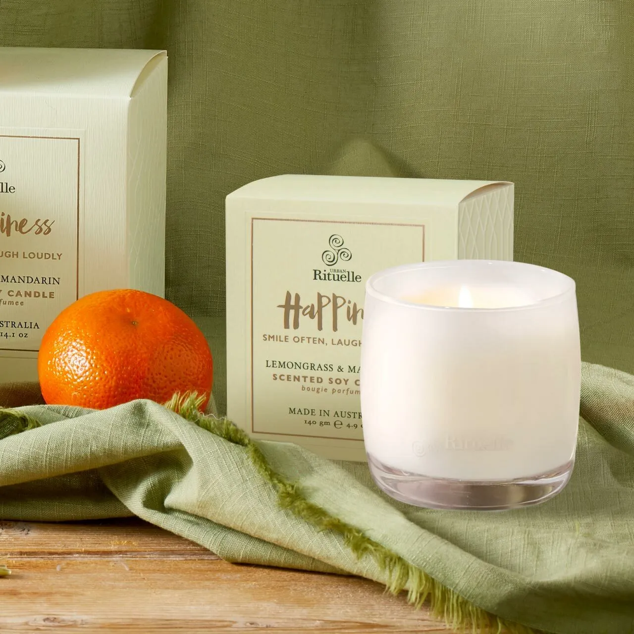 Happiness • Lemongrass & Mandarin Scented Soy Candle - 140g