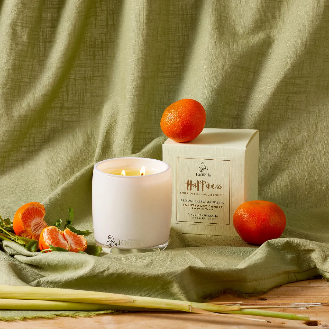 Happiness • Lemongrass & Mandarin Scented Soy Candle - 140g