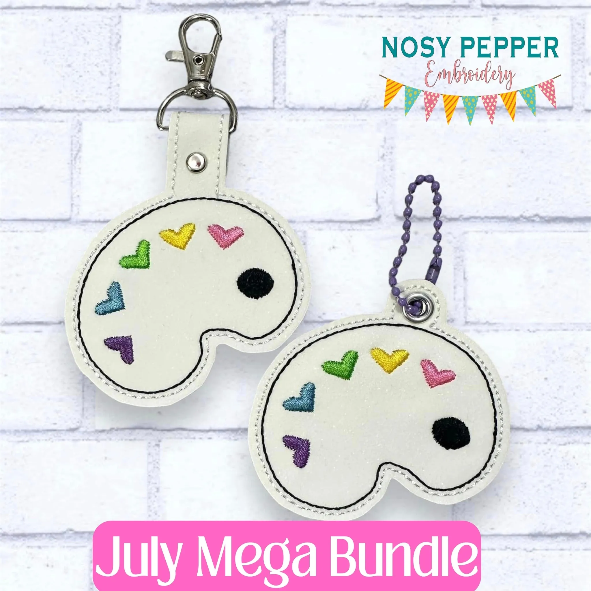 Heart Palette snap tab and eyelet fob machine embroidery file (single and multi files included)