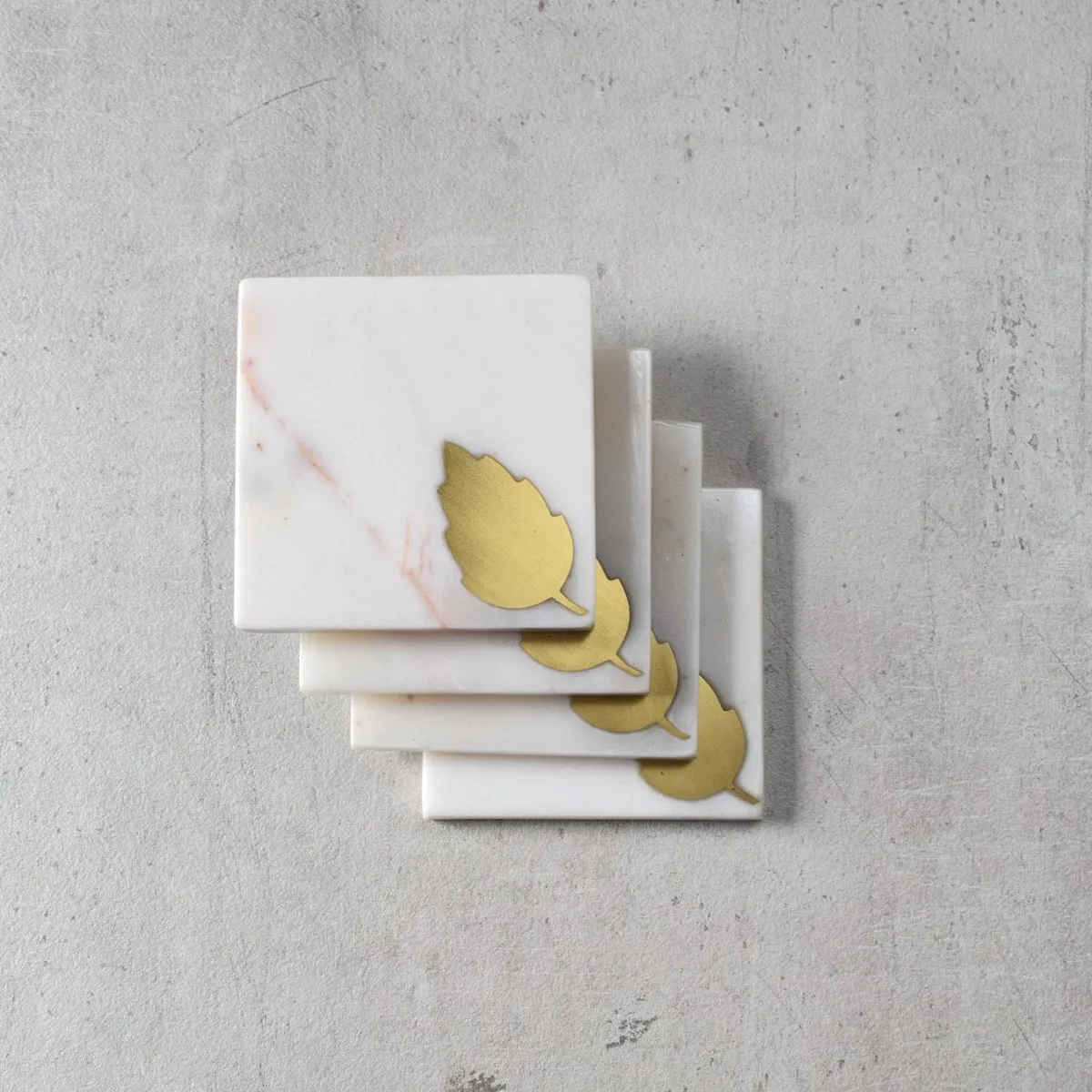 Home Artisan Dorris Marble and Brass Leaf Coasters - Set of 4