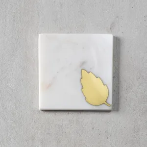 Home Artisan Dorris Marble and Brass Leaf Coasters - Set of 4