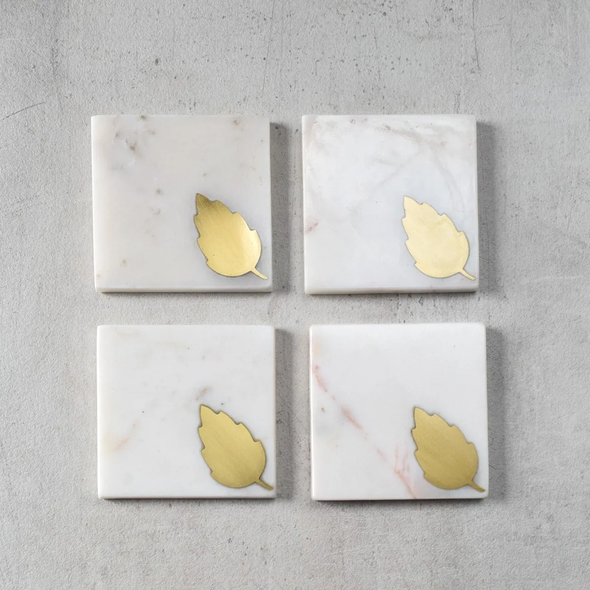 Home Artisan Dorris Marble and Brass Leaf Coasters - Set of 4