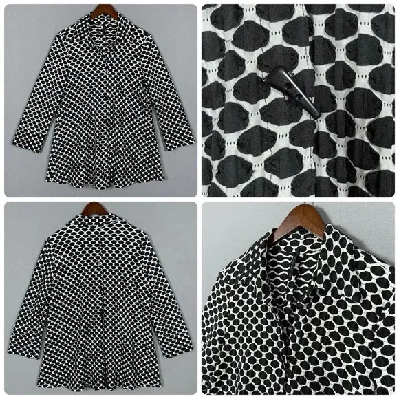 IC by Connie K Textured Swing Jacket Size Medium M Lagenlook Polka Dot Artsy