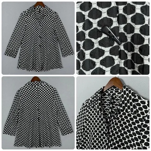 IC by Connie K Textured Swing Jacket Size Medium M Lagenlook Polka Dot Artsy