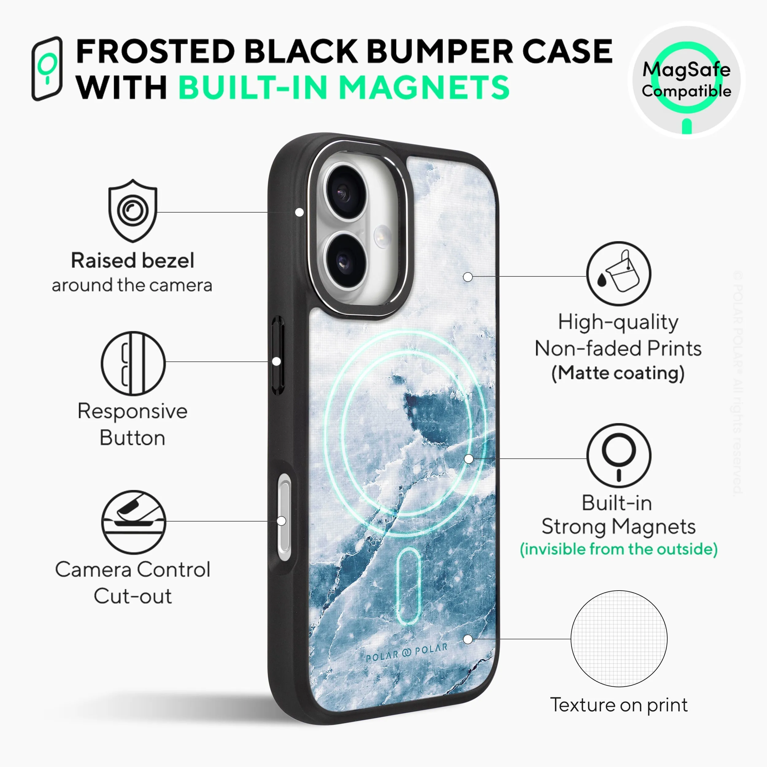 Icy - iPhone 16 Frosted Black Bumper MagSafe Case