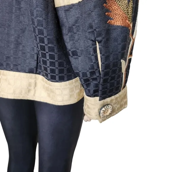 Indigo moon women's multi art to wear embroidered 2 piece jacket set Size Large
