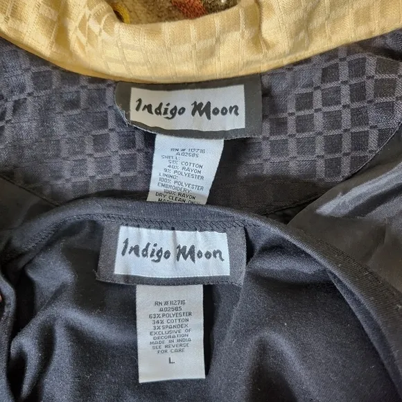 Indigo moon women's multi art to wear embroidered 2 piece jacket set Size Large