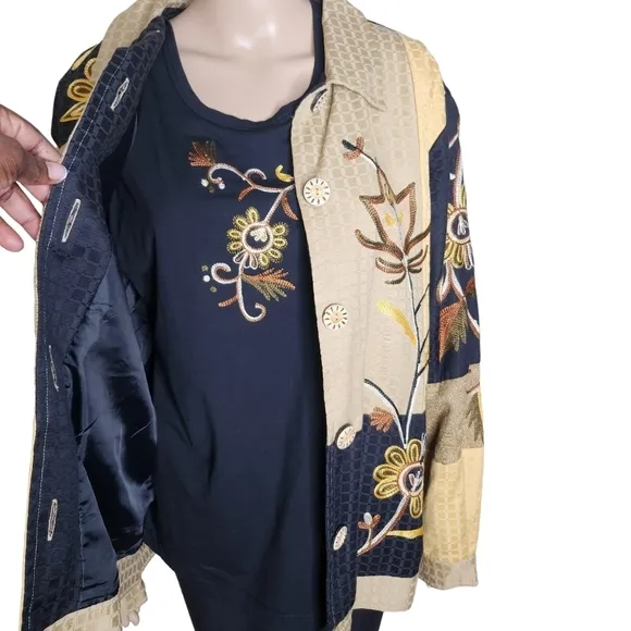 Indigo moon women's multi art to wear embroidered 2 piece jacket set Size Large