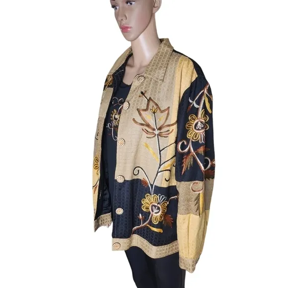 Indigo moon women's multi art to wear embroidered 2 piece jacket set Size Large