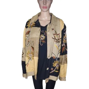 Indigo moon women's multi art to wear embroidered 2 piece jacket set Size Large