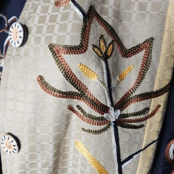 Indigo moon women's multi art to wear embroidered 2 piece jacket set Size Large