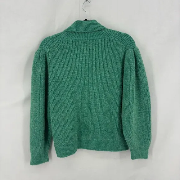 J.Crew Cropped Puff Sleeve Turtleneck Sweater XXL Green Knit Merino Wool