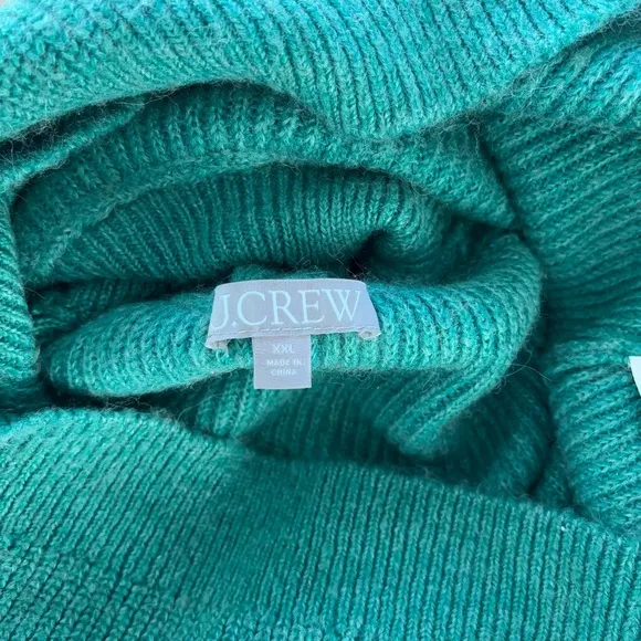 J.Crew Cropped Puff Sleeve Turtleneck Sweater XXL Green Knit Merino Wool