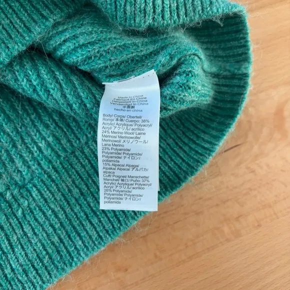 J.Crew Cropped Puff Sleeve Turtleneck Sweater XXL Green Knit Merino Wool
