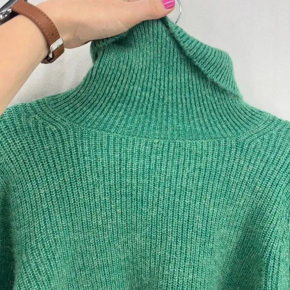 J.Crew Cropped Puff Sleeve Turtleneck Sweater XXL Green Knit Merino Wool