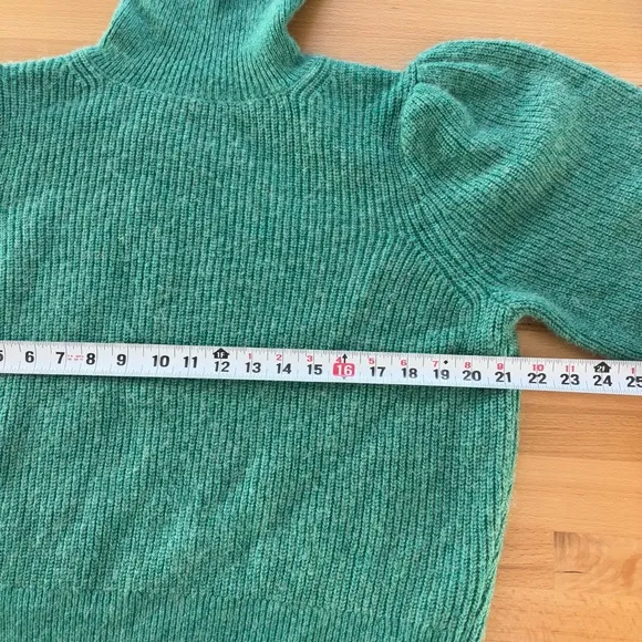 J.Crew Cropped Puff Sleeve Turtleneck Sweater XXL Green Knit Merino Wool