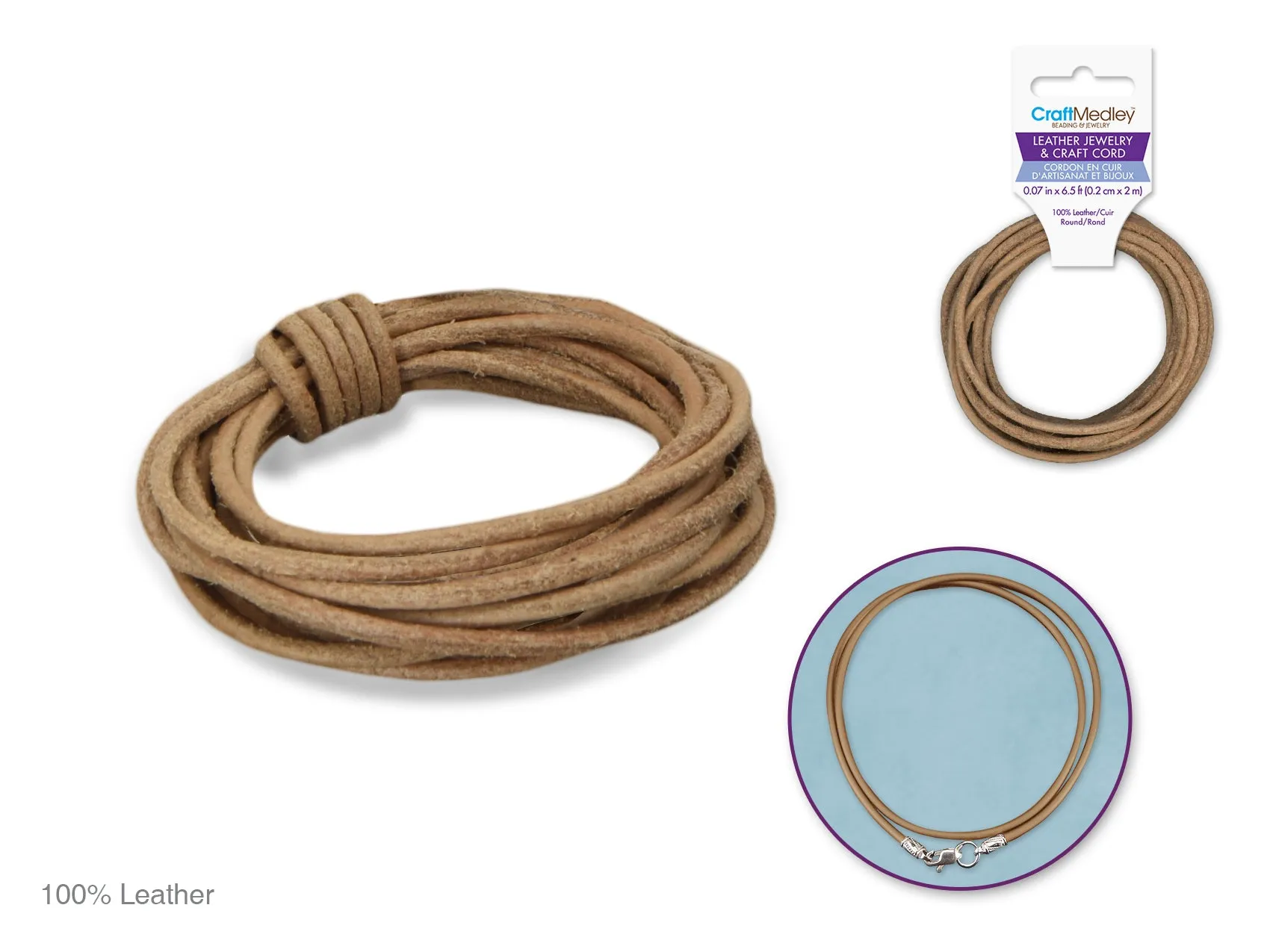 Jewelry/Craft Cord: 100% Leather 2mm Round 2m