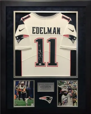 JULIAN EDELMAN NEW ENGLAND PATRIOTS SIGNED JERSEY FRAMED DISPLAY