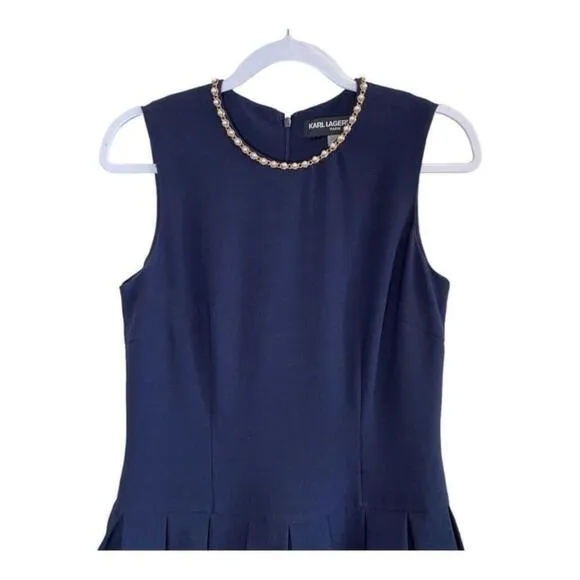Karl Lagerfeld - Navy Fitted Dress pleated Skirt - Size 6