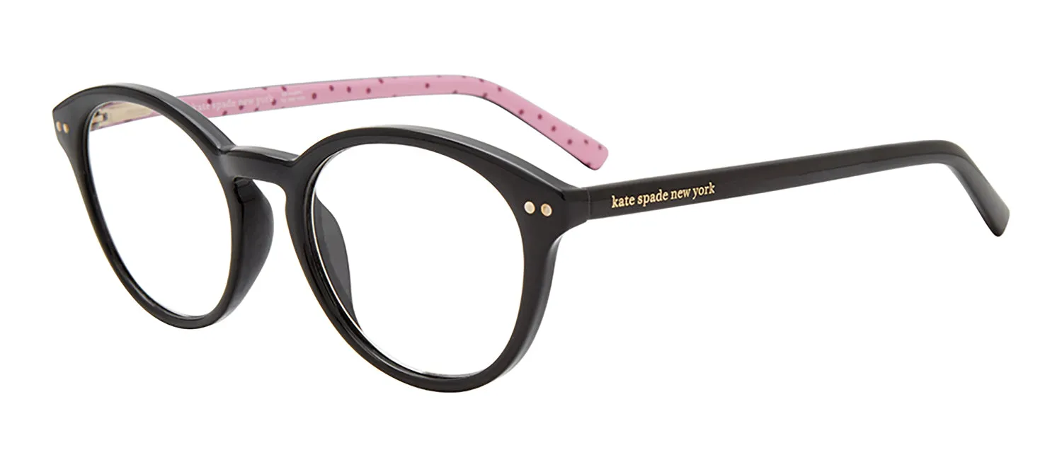 Kate Spade KS Kinslee 807 Round Plastic Black Eyeglasses with Clear Blue Block Lens