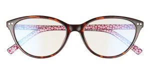 Kate Spade KS Roanne/BB 086 Cat-Eye Plastic Havana Reading Glasses with Clear Blue Block Lens