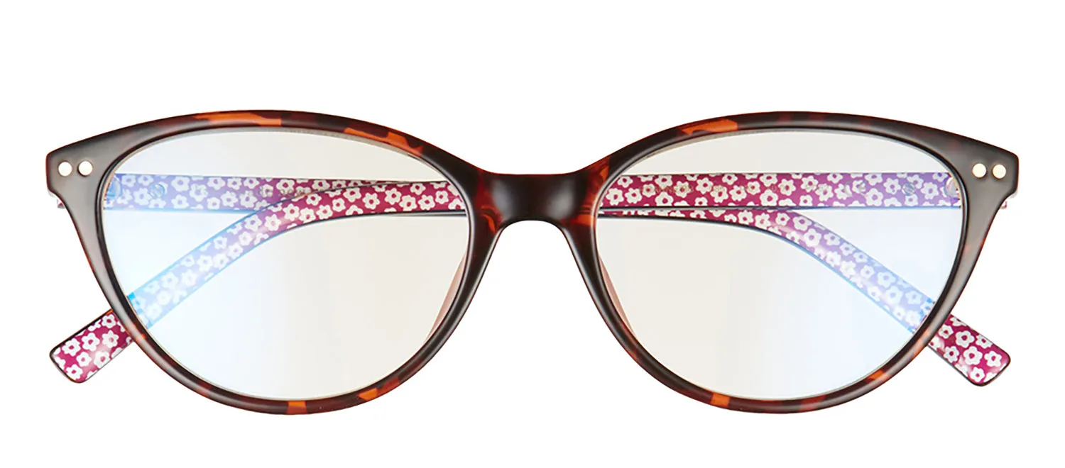 Kate Spade KS Roanne/BB 086 Cat-Eye Plastic Havana Reading Glasses with Clear Blue Block Lens
