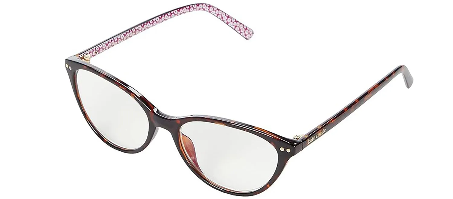 Kate Spade KS Roanne/BB 086 Cat-Eye Plastic Havana Reading Glasses with Clear Blue Block Lens
